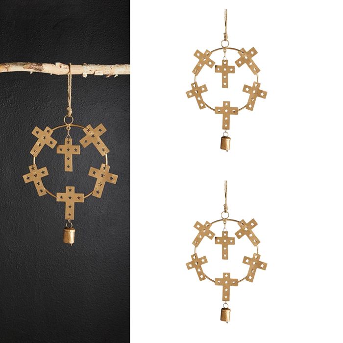 Set of 2 Hanging Crosses Metal Wall Décor, 25" L x 13" W, Gold Crosses