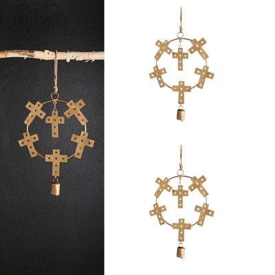 Set of 2 Hanging Crosses Metal Wall Décor, 25" L x 13" W, Gold Crosses