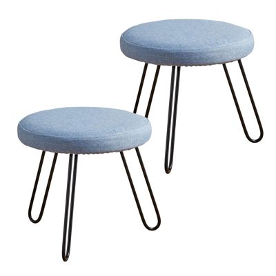Set of 2 Modern Denim Footstool, Small Chair Iron 11-inches Tall