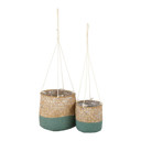  Set of 4 Seagrass Hanging Basket Set, Medium, Green & Natural