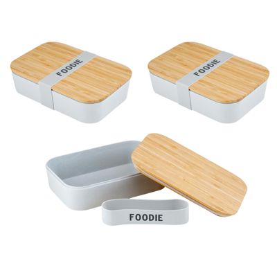 Pack of 3 Foodie Bamboo Lunch Box in Gray | Eco-Friendly and Sustainable | 7.5" x 5" x 2"