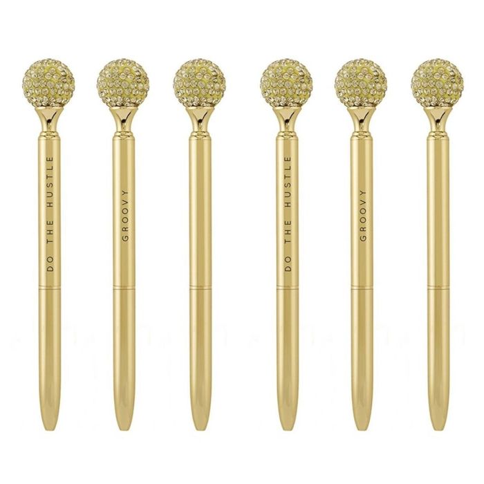 Do the Hustle Gold Embellished Gold Disco Pen Set of 6 | Giftable Pens | Novelty Office Desk Supplies
