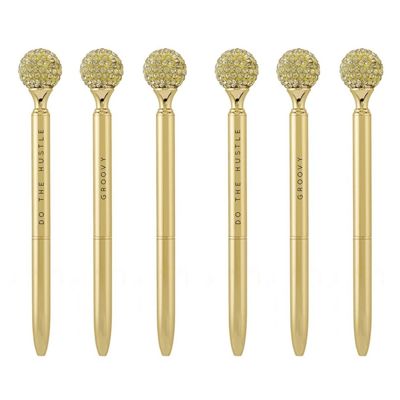 Do the Hustle Gold Embellished Gold Disco Pen Set of 6 | Giftable Pens | Novelty Office Desk Supplies
