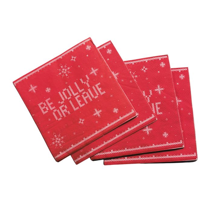 Be Jolly or Leave Christmas Beverage Napkins Pack | Cocktail Beverage Party Napkin | 5" Square