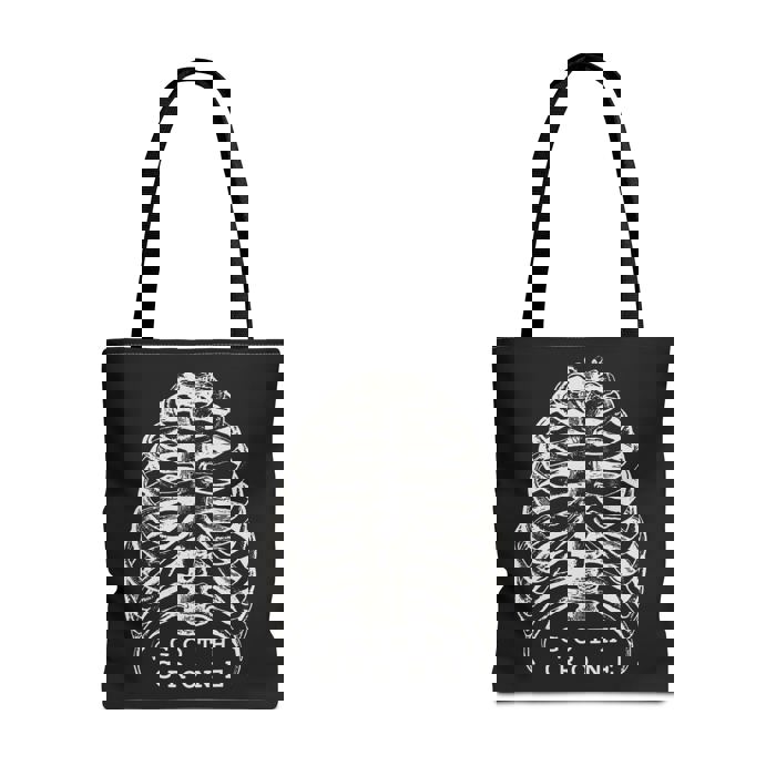 Goth Crone Tote Bag in Black | Gothic Spooky Lungs Illustration | 18" x 18"