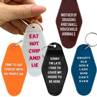 Vintage Style Motel Keychains with Funny Sayings in 30+ Styles