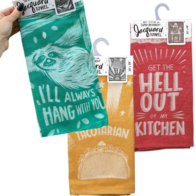 "Get The Hell Out of My Kitchen" and other Jacquard Giftable Novelty Tea Towel 20" x 28" | Gift for Her