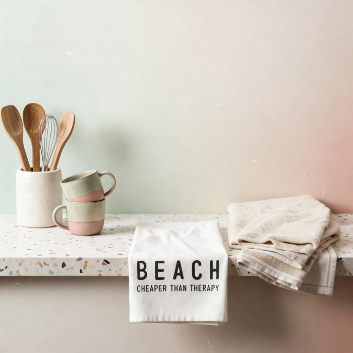 Beach Cheaper Than Therapy Tea Towel | Ultra Absorbent Kitchen Dish Cloth | 30'' sq