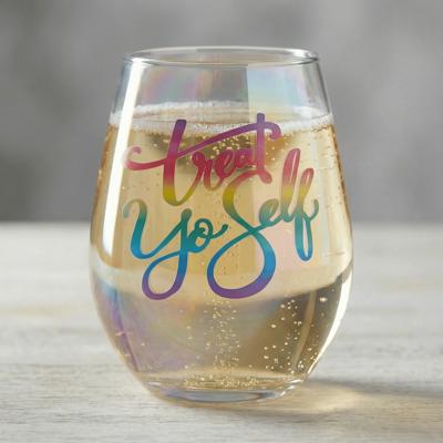 Treat Yo Self Jumbo Stemless Wine Glass in Rainbow Colors | 30 Oz. | Holds an Entire Bottle of Wine