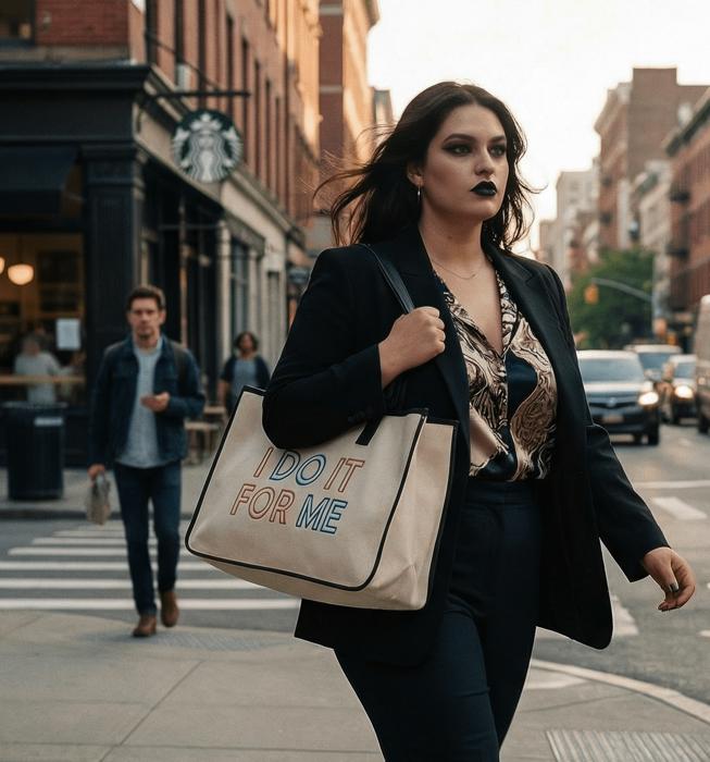 I Do It For Me Large Rectangular Tote Bag | Genuine Leather Handles