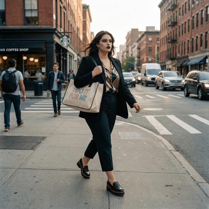 I Do It For Me Large Rectangular Tote Bag | Genuine Leather Handles