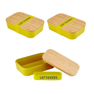 Set of 3 Leftovers Bamboo Lunch Box in Vivid Yellow | Eco-Friendly and Sustainable | 7.5" x 5" x 2"