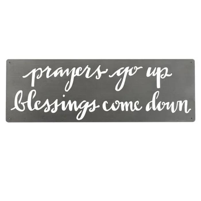 Christian Metal Wall Art Prayers Go Up Blessings Come Down 15" x 5"