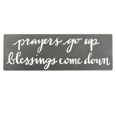 Christian Metal Wall Art Prayers Go Up Blessings Come Down 15" x 5"