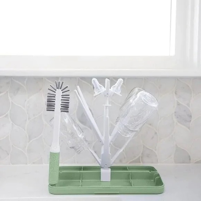 Ubbi On-The-Go Baby Bottle Drying Rack and Brush Set Travel Case in Sage