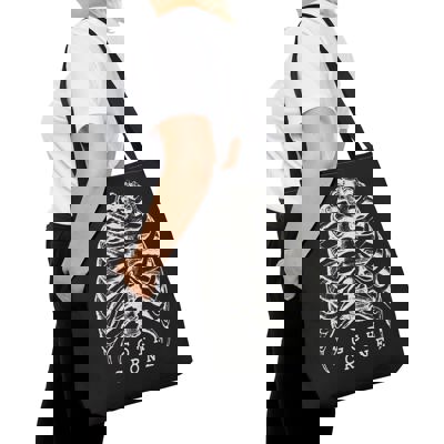 Goth Crone Tote Bag in Black | Gothic Spooky Lungs Illustration | 18" x 18"