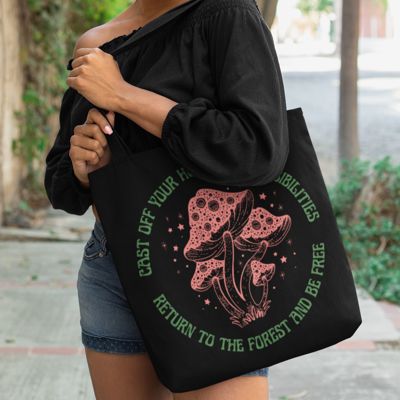 Cast Off Your Human Responsibilities Tote Bag in Black | 18" x 18"