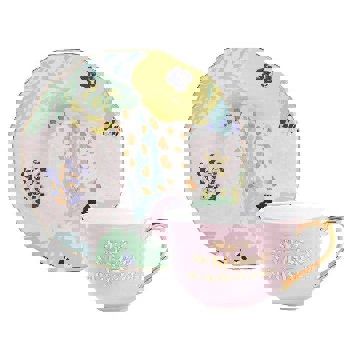 She's Whiskey in a Tea Cup and Saucer Set in Pink and Floral