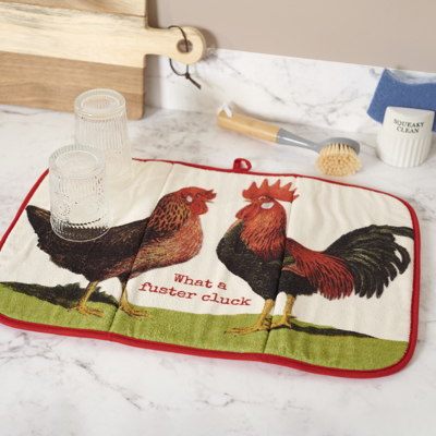 What A Fuster Cluck Ultra-absorbent Drying Mat | Hen Rooster Dish Drainer Pad | 21" x 14"