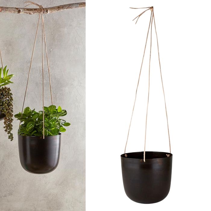 Medium Hanging Vase, 7" x 6.75", Metal Rustic Home Decor Plant Vase