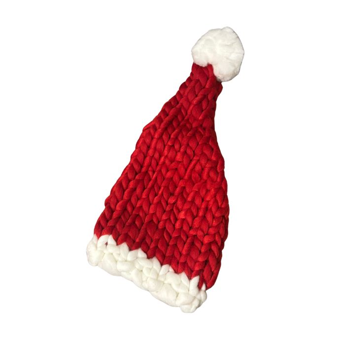 Women's Chunky Hand Knitted Santa Hat | Handmade Yarn Christmas Beanie in Red and White