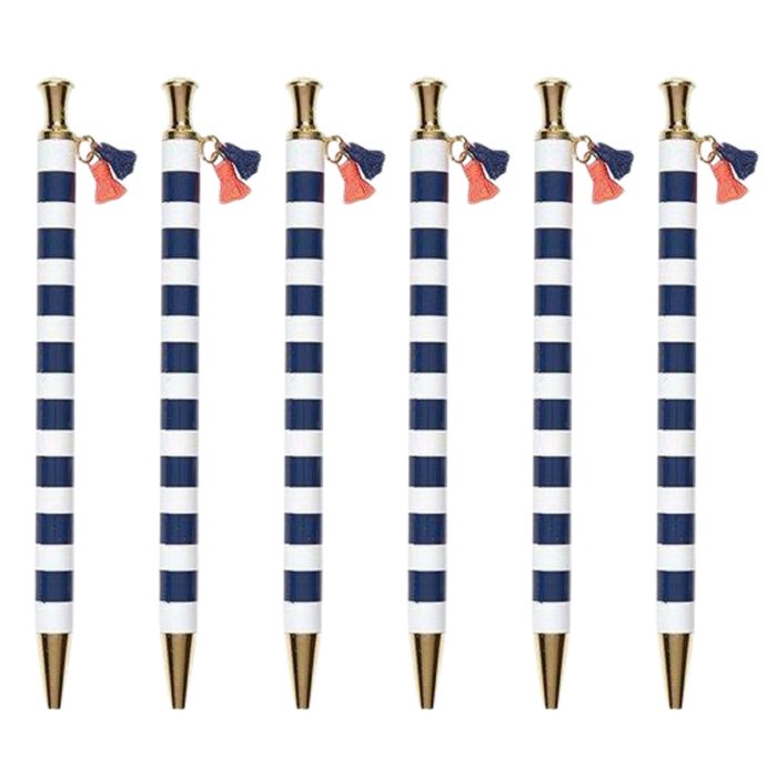 Navy Cabana Tassel Pen Set of 6 | Giftable Pen | Novelty Office Desk Supplies