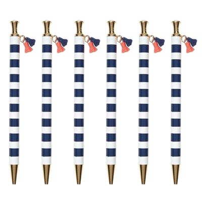 Navy Cabana Tassel Pen Set of 6 | Giftable Pen | Novelty Office Desk Supplies