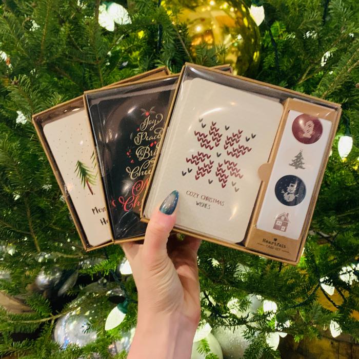 Joy Peace Bright Cheers Merry Christmas Cards with Envelopes and Sticker Seals | Dark Floral Blank Inside Holiday Greeting Cards Set of 12