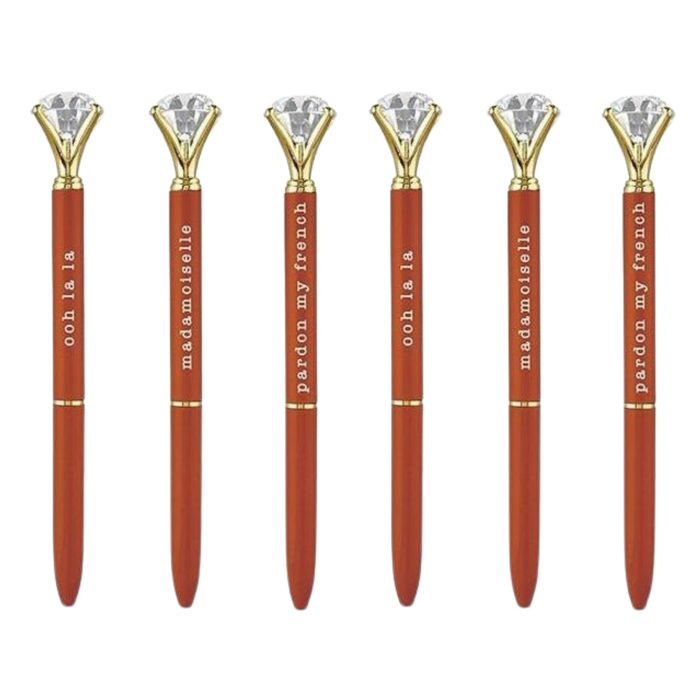 Ooh La La Orange Gem Pen Set of 6 | Giftable Quote Pens | Novelty Office Desk Supplies