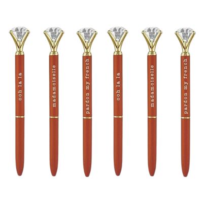Ooh La La Orange Gem Pen Set of 6 | Giftable Quote Pens | Novelty Office Desk Supplies