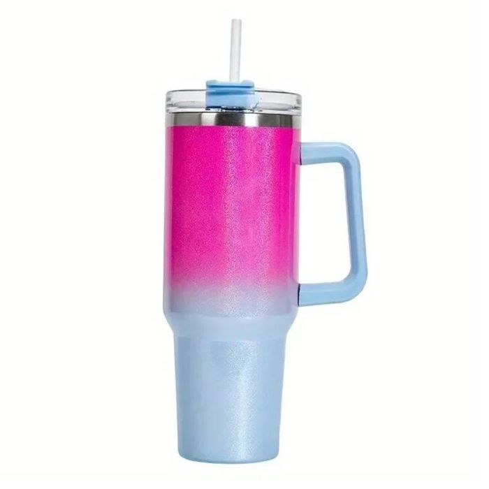 40 Oz Ombre Gradient Stainless Steel Insulated Handle Tumbler - XL Size with Straw
