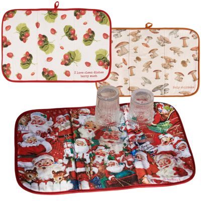 Retro Art Drying Mat for Kitchen – Vintage Illustration Dish Mat for Counters & Dishes