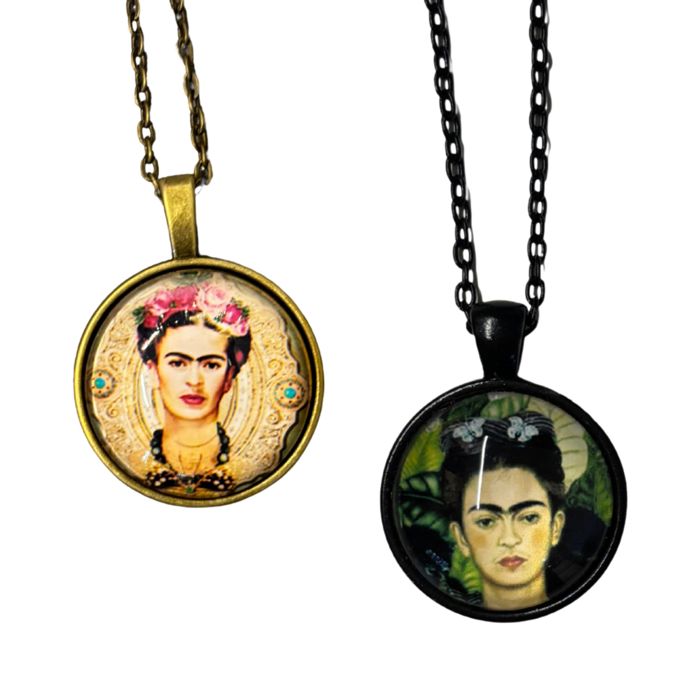 Frida Cabochon Pendant Necklace in Aged Bronze or Black