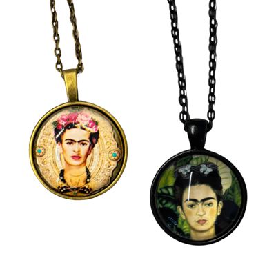 Frida Cabochon Pendant Necklace in Aged Bronze or Black