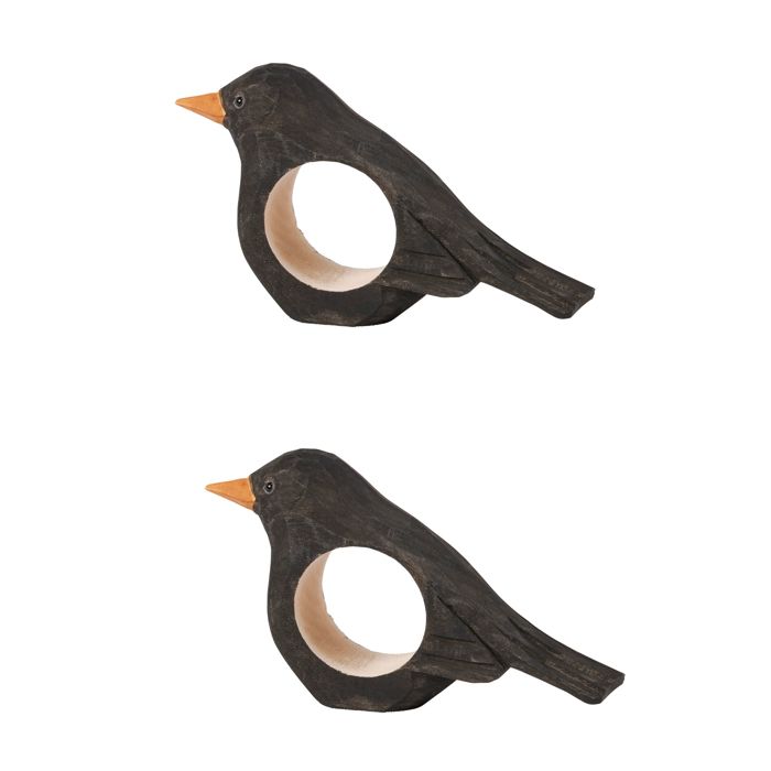 Crow Napkin Ring | Wooden Sculpted Black Bird Serviette Ring Table Napkin Holder | 4" x 2.75"