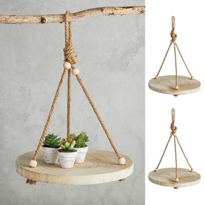 Set of 2 Round Wooden Hanging Tray, 12-Inch Diameter, Natural