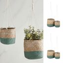  Set of 4 Seagrass Hanging Basket Set, Medium, Green & Natural