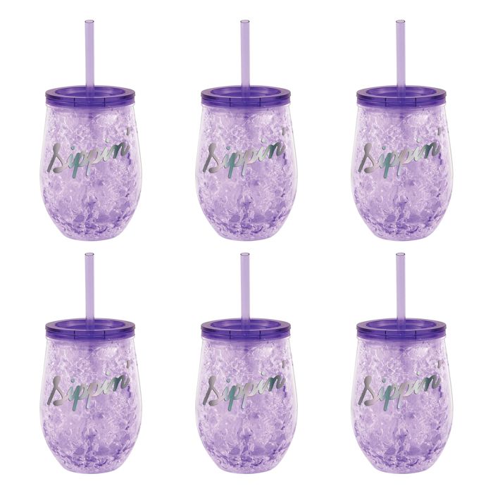 Set of 6 Freezable Acrylic Wine Chiller Tumbler, 12-Ounce | Summer Cocktails Barware Drinkware