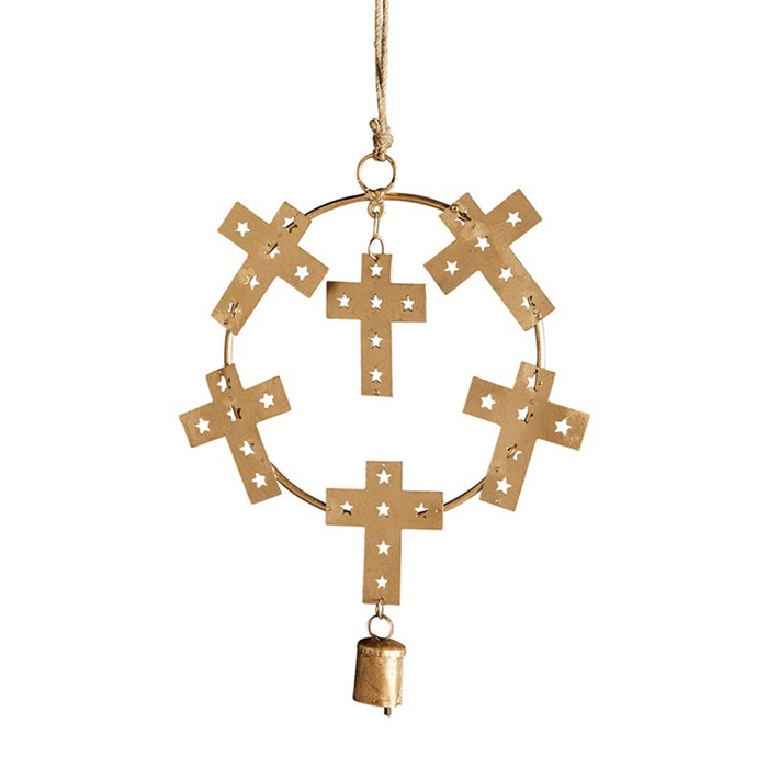 Set of 2 Hanging Crosses Metal Wall Décor, 25" L x 13" W, Gold Crosses