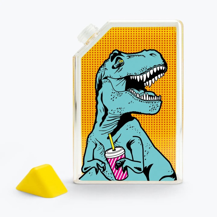 T-Rex Flask Style Pop Art Water Bottle | Flat Profile Fits in Handbag | BPA Free and Dishwasher Safe