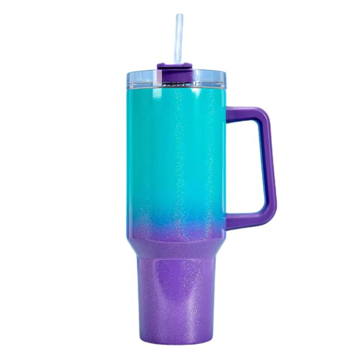 40 Oz Ombre Gradient Stainless Steel Insulated Handle Tumbler - XL Size with Straw