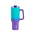 Turquoise Purple 40 Oz Ombre Gradient Stainless Steel Insulated Handle Tumbler - XL Size with Straw