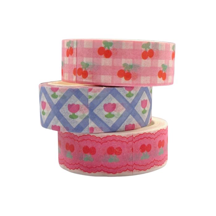 Y2K Dopamine Washi Tape | Aesthetic Cherry & Tulip Decorative Masking Tape