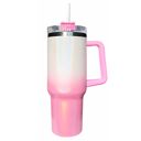 White Pink 40 Oz Ombre Gradient Stainless Steel Insulated Handle Tumbler - XL Size with Straw