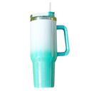 White Turquoise 40 Oz Ombre Gradient Stainless Steel Insulated Handle Tumbler - XL Size with Straw
