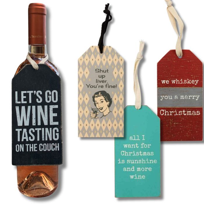 Cute Wine Bottle Gift Tags for Gifting Wine | Reusable Holiday Christmas Funny Saying Gift Hangers