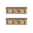  Set of 2, 4-Hook Wood Wall Mounted Rack, 15-Inches Long Rustic Wooden Hanger
