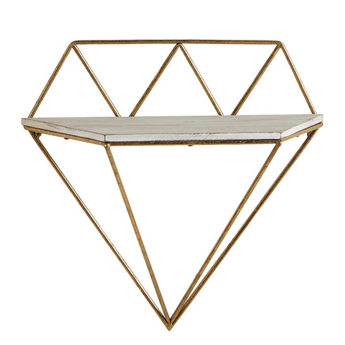 Set of 2 Diamond Floating Metal Wall Shelf, Gold Frame Minimalist Decor | Books Plants Shelf 16"L x 6"W x 15.25"H