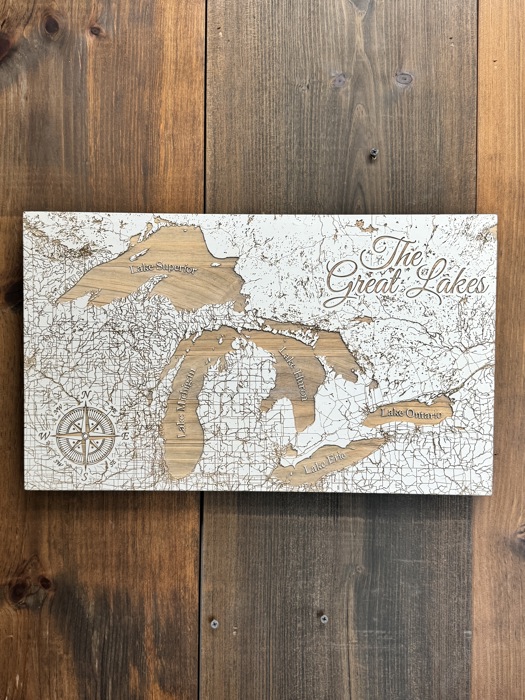 Wooden Engraved Great Lakes Street Map