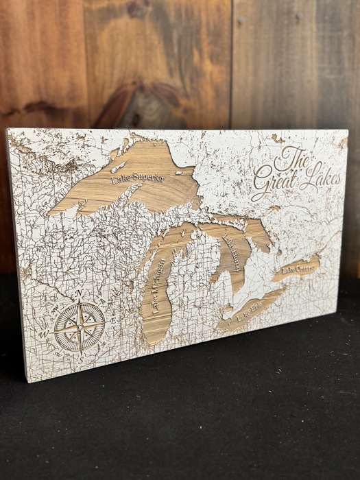 Wooden Engraved Great Lakes Street Map